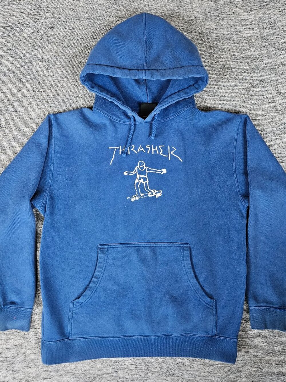 Thrasher Gonz Hoodie Sweatshirt Men's Size Small Blue Mark Gonzales DISTRESSED